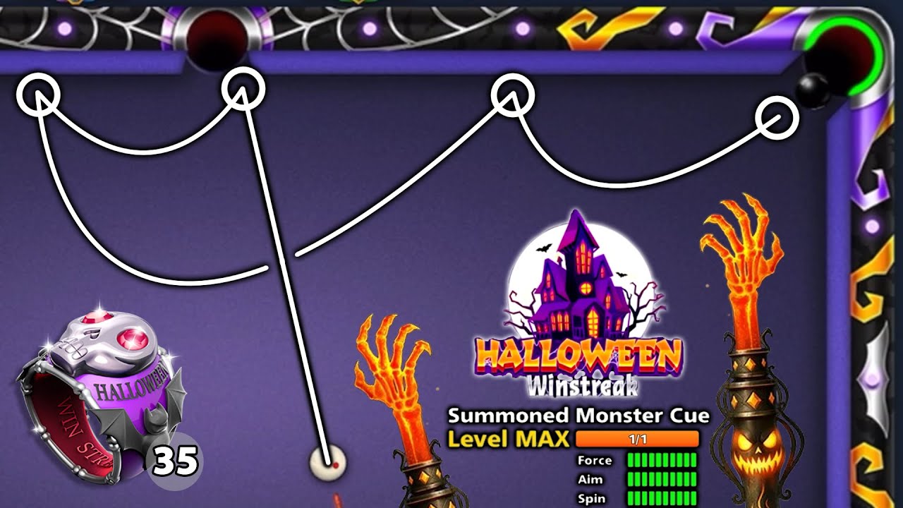 Mind-Blowing Trickshot in Halloween Winstreak🎃35 Rings! Summoned Monsters Cue LVL 1 to MAX 8ballpool