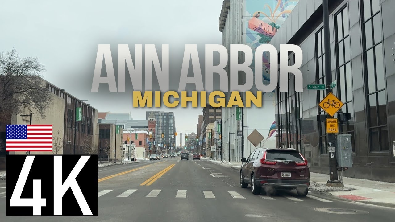 Road Tour of Ann Arbor Michigan in 4K - Downtown Ann Arbor MI