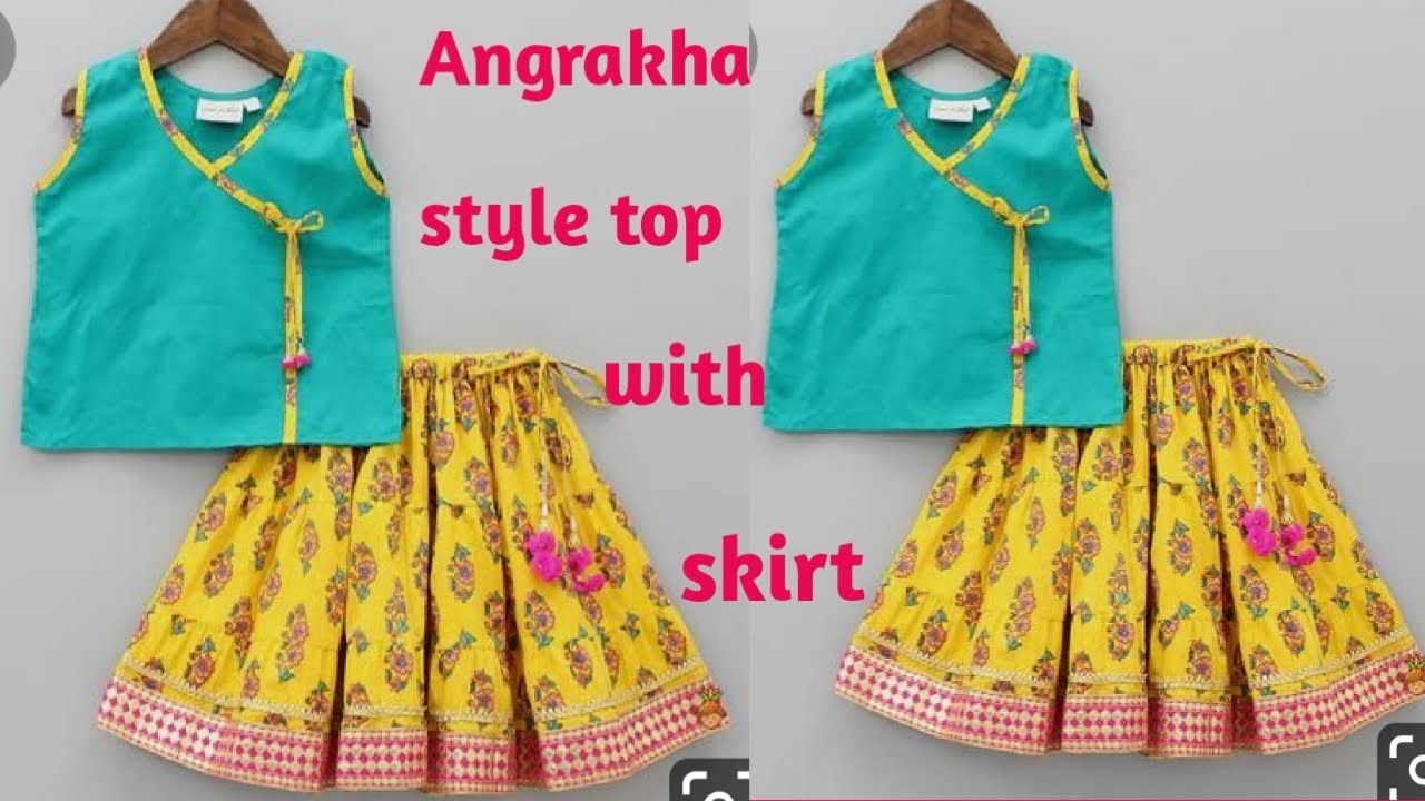 Navratri special baby angrakha style top with skirt cutting&stitching/5-6year baby top with skirt