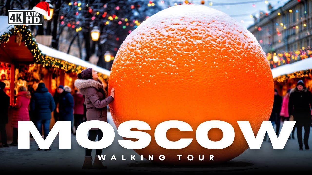 🎄 Такую новогоднюю Москву вы ещё НЕ ВИДЕЛИ! Огромные мандарины на Арбате 4K HDR 🍊 