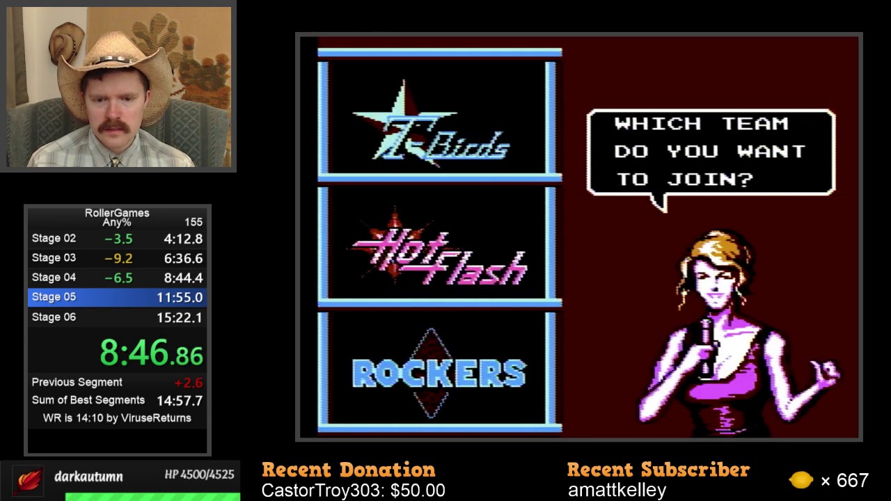 RollerGames NES speedrun in 15:13 by Arcus