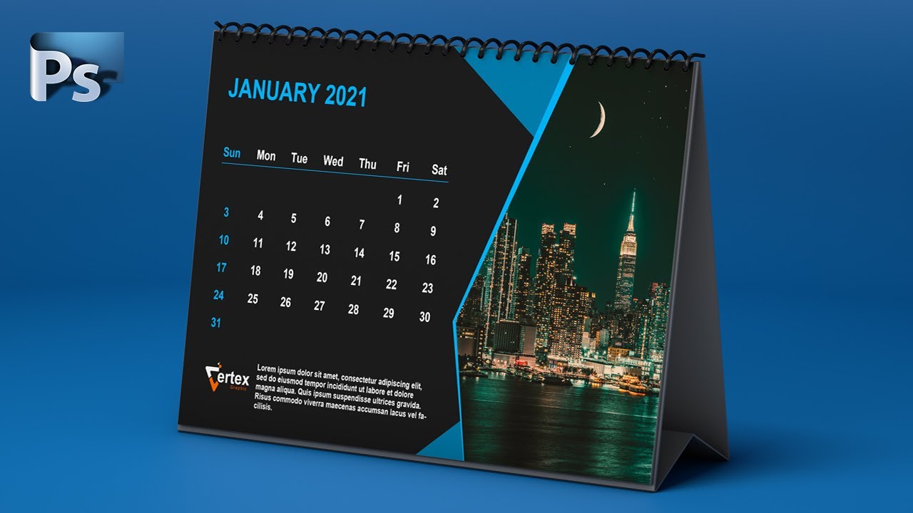 How to Design New Year Calendar 2021 in Adobe Photoshop - Desk Calendar Design - Vertex Graphic