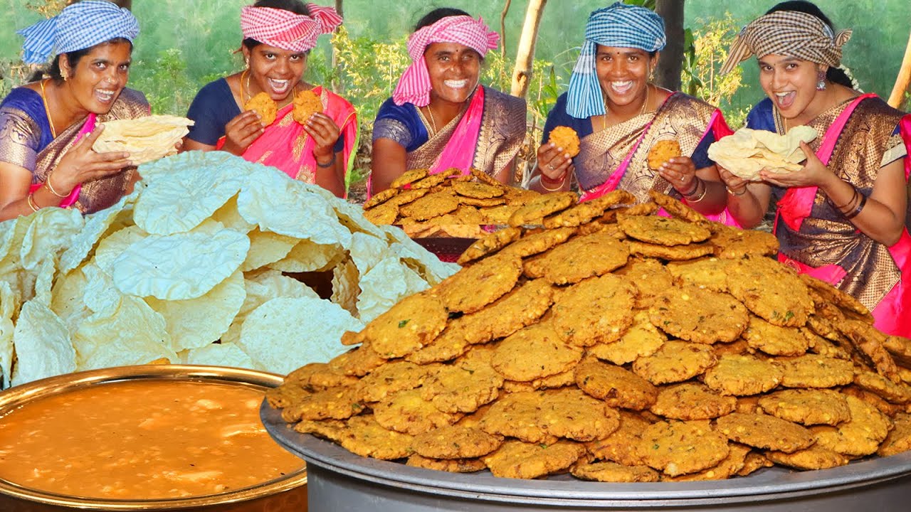 MASALA VADA RECIPE |  Vadai Payasam Appalam | Traditional Indian Functional Foods Cooking in Village