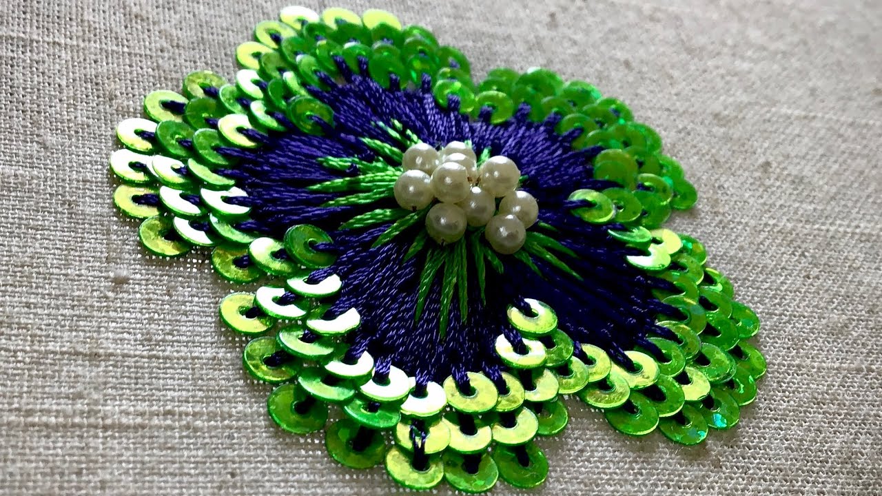 Sequins embroidery/ Flower with sequins/ Chamki flowers