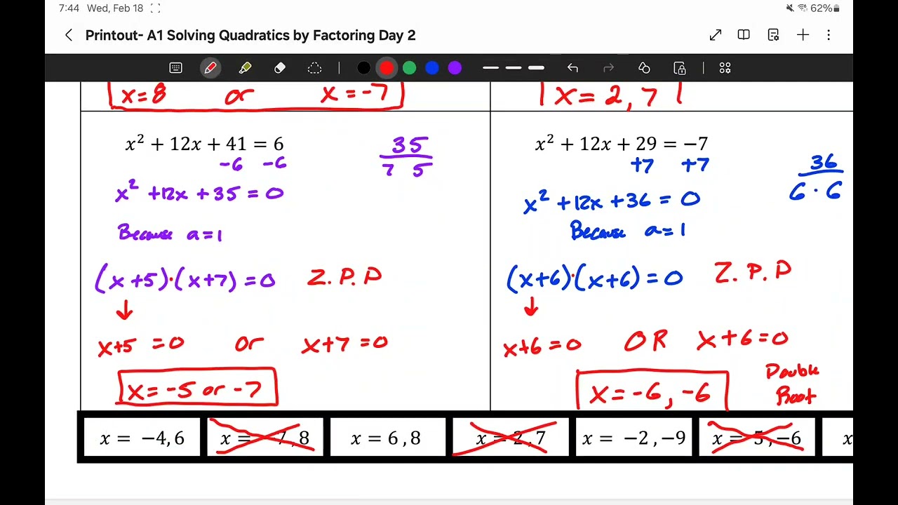 A1 Solving Quadratics by Factoring day 2