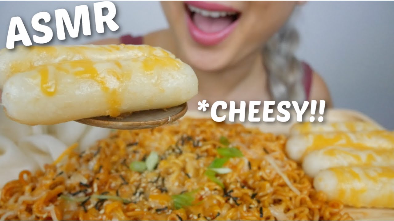 SAMYANG HOT Chicken Noodles with Fried Mozzarella Rice Cakes *NO Talking Eating Sound |N.E Let's Eat