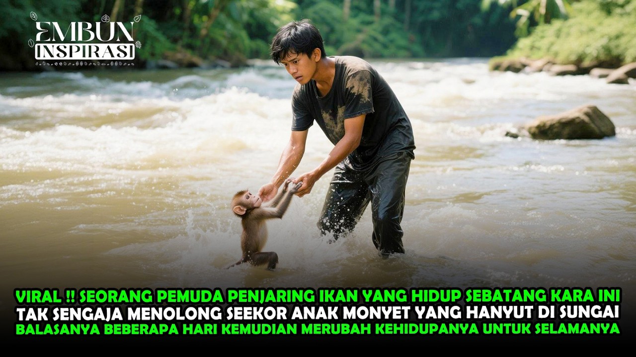 VIRAL !! PEMUDA INI TAK SENGAJA MENOLONG ANAK MONYET HANYUT DI SUNGAI, LIHAT KEAJAIBAN YANG TERJADI