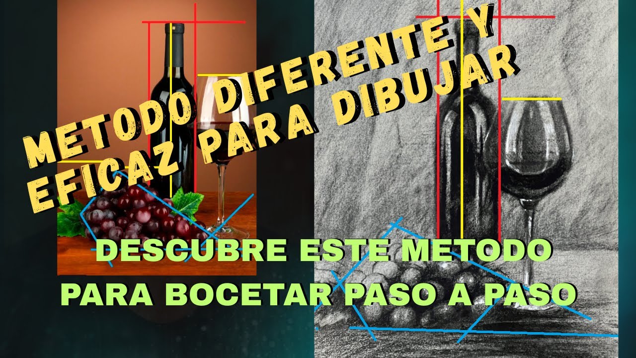 Metodo diferente y eficaz para dibujar. dibujando una botella y copa