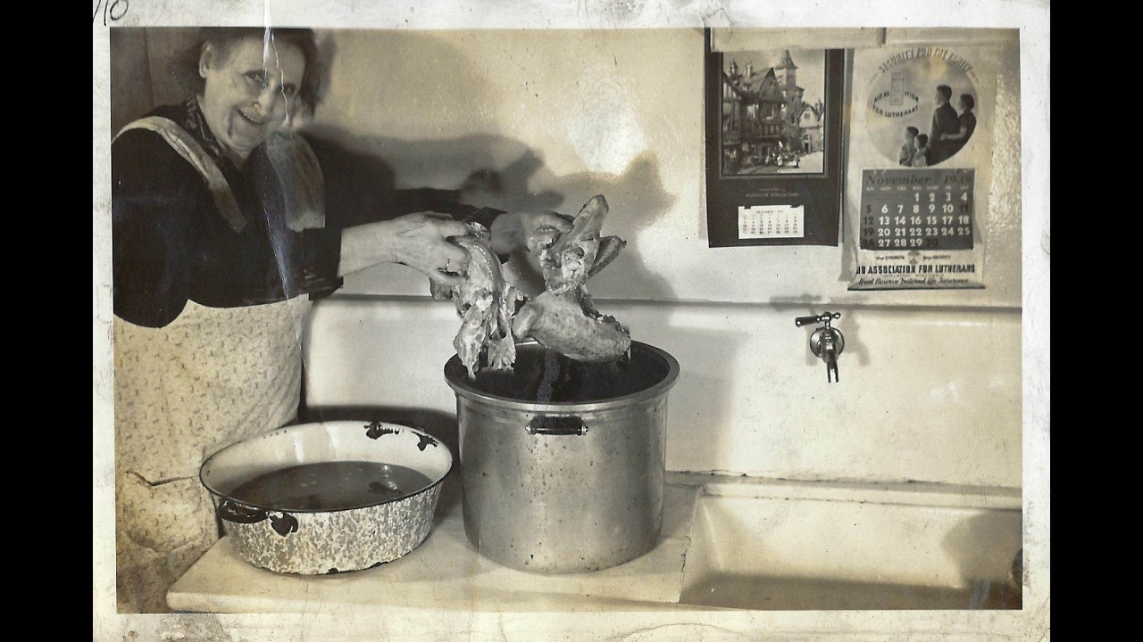 Augusta Bleck Prepares the Thanksgiving Day Turkey 1939