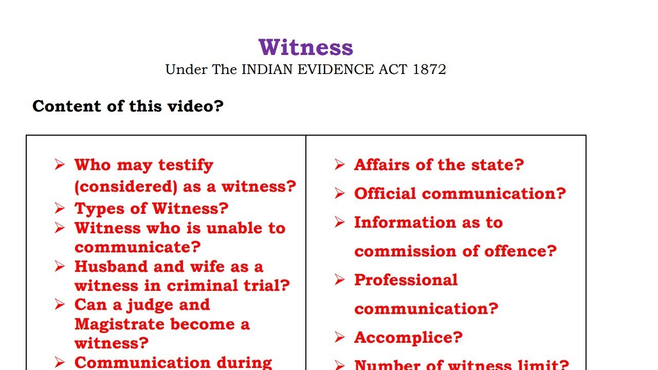 Witness under Evidence Act 1872 | Section 118 to 134