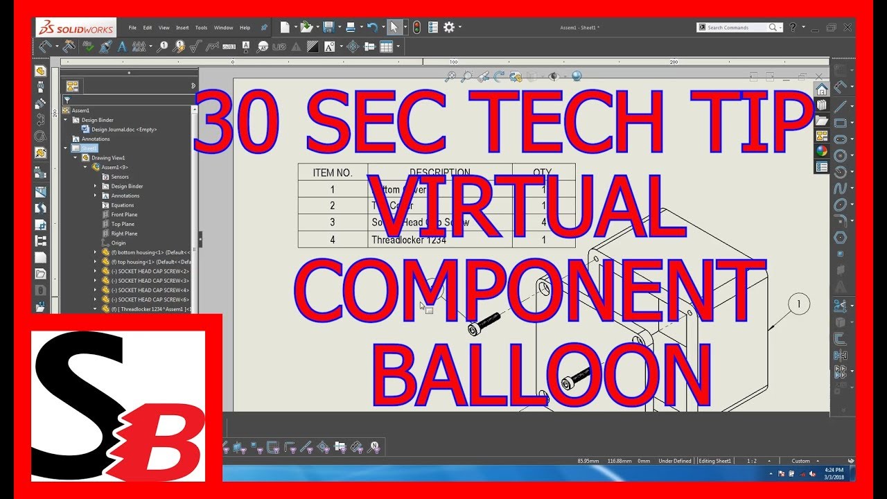Solidworks 30 Sec Tech Tip - Virtual Component Balloon