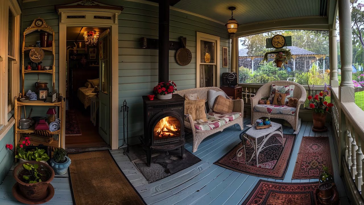 🔴Relaxing Rain Ambience | Sleeping in a Cozy Log Cabin with Warm Fireplace & Soothing Rain Sounds