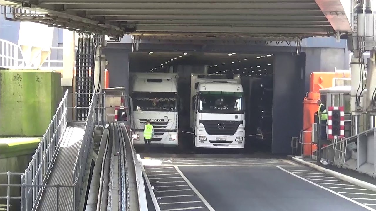 RoRo Ferry - Dover - lowering link span for departure of lorries