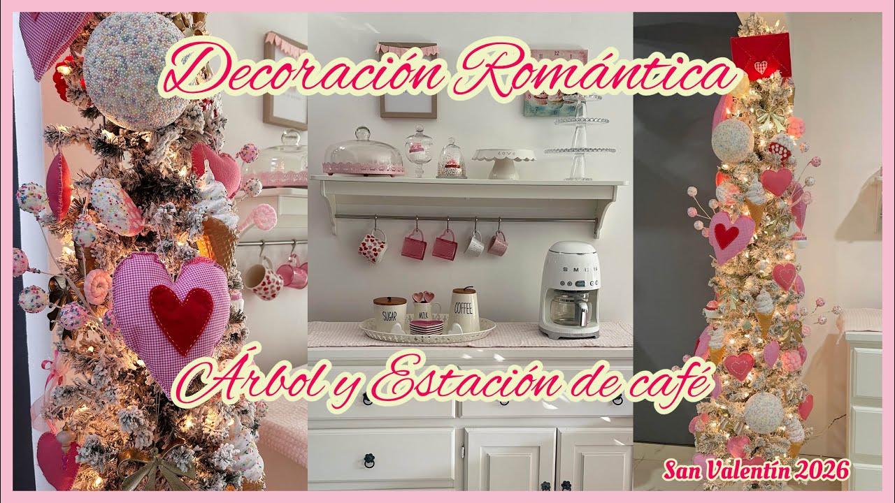 Decoración🩷San Valentín🤍Árbol coquette🎀Estación de café☕️Decoración Romantica #valentinesday