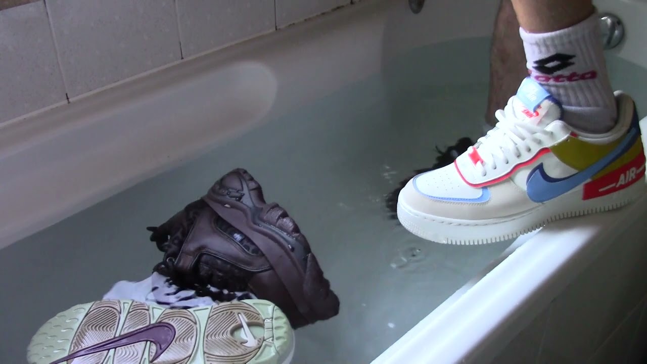 Wet shoes: Nike Uptempo, Buffalo, Air Force 1 Shadow, Adidas Superstar