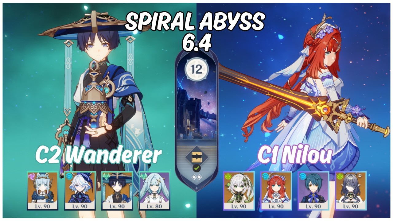 C2 Wanderer Lunar Charged x C1 Nilou Bloom | Spiral Abyss 6.4 | Genshin Impact
