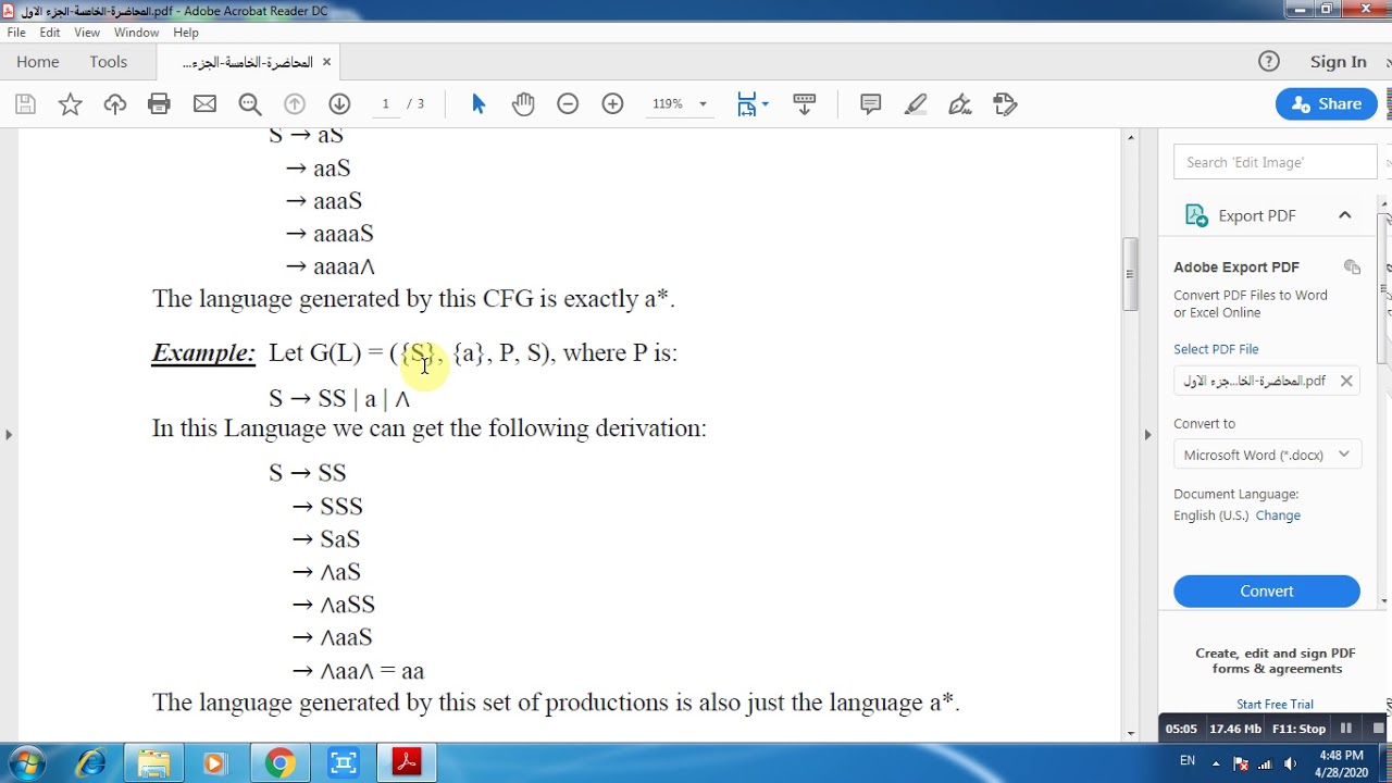 المحاضرة الخامسة  Context Free Grammar CFG م م رانية علي