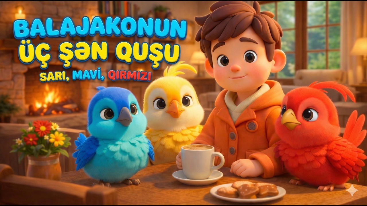 Balajakonun Üç Şən Quşu 🎵 Sarı, Mavi, Qırmızı - Kids Song 🎵  Three Merry Birds  Yellow, Blue, Red