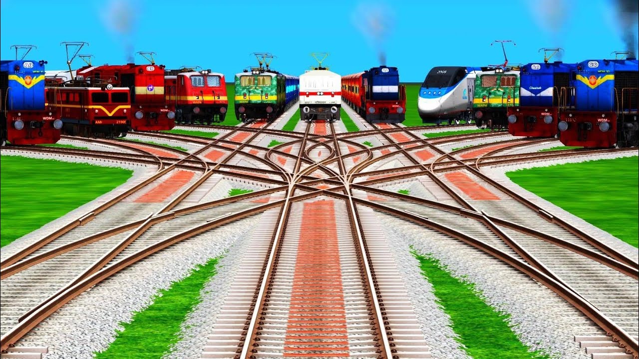🌲Trains Crossing Railroad At By Cruved Risky Railroad Daimond Tracks-indian railways railroad #train