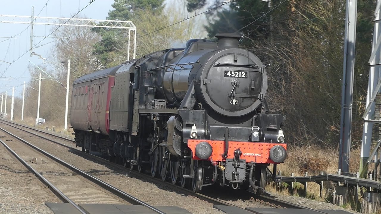 Black 5 45212 passing Goostrey station in Cheshire 9th March 2025