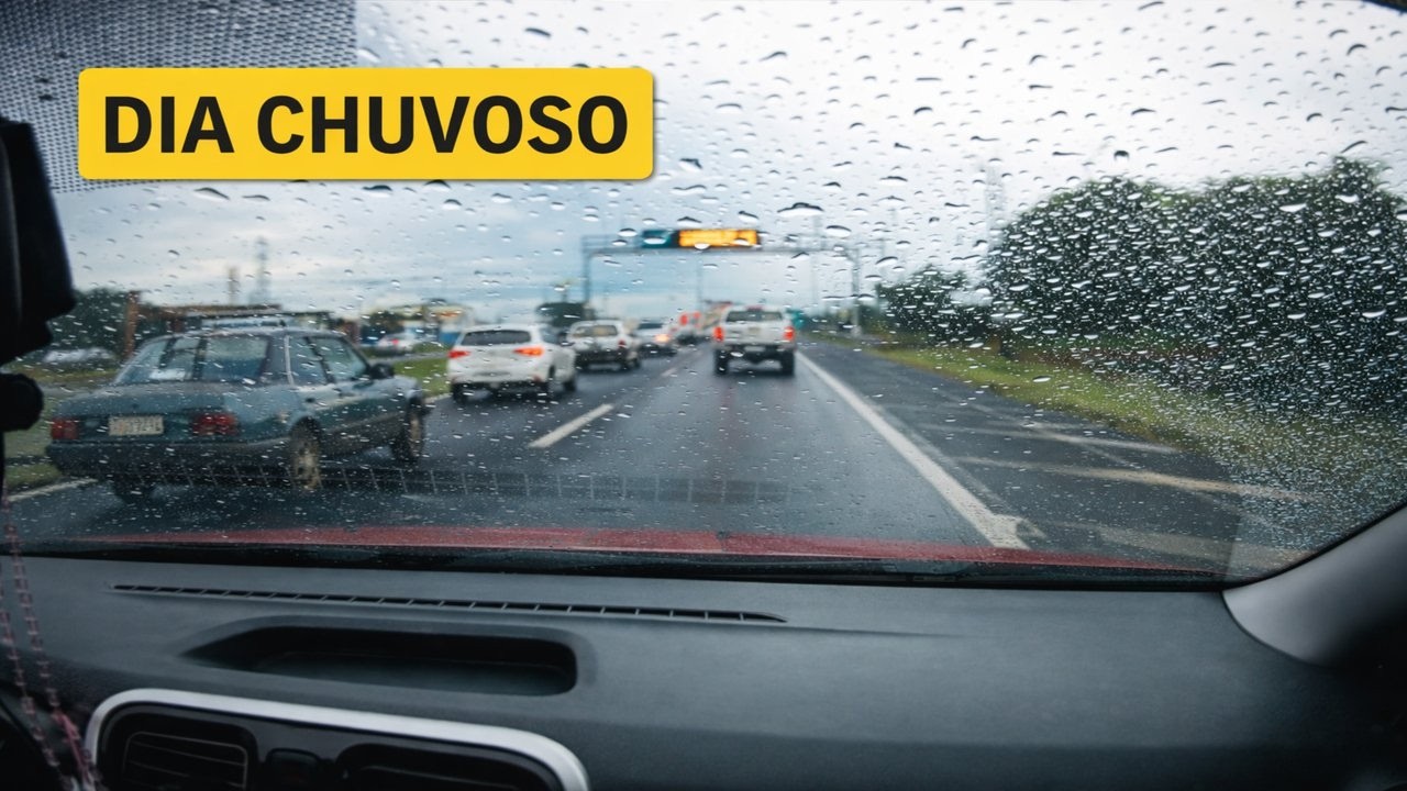 Saindo do bairro até o escritório em um dia chuvoso 🌧️🚗