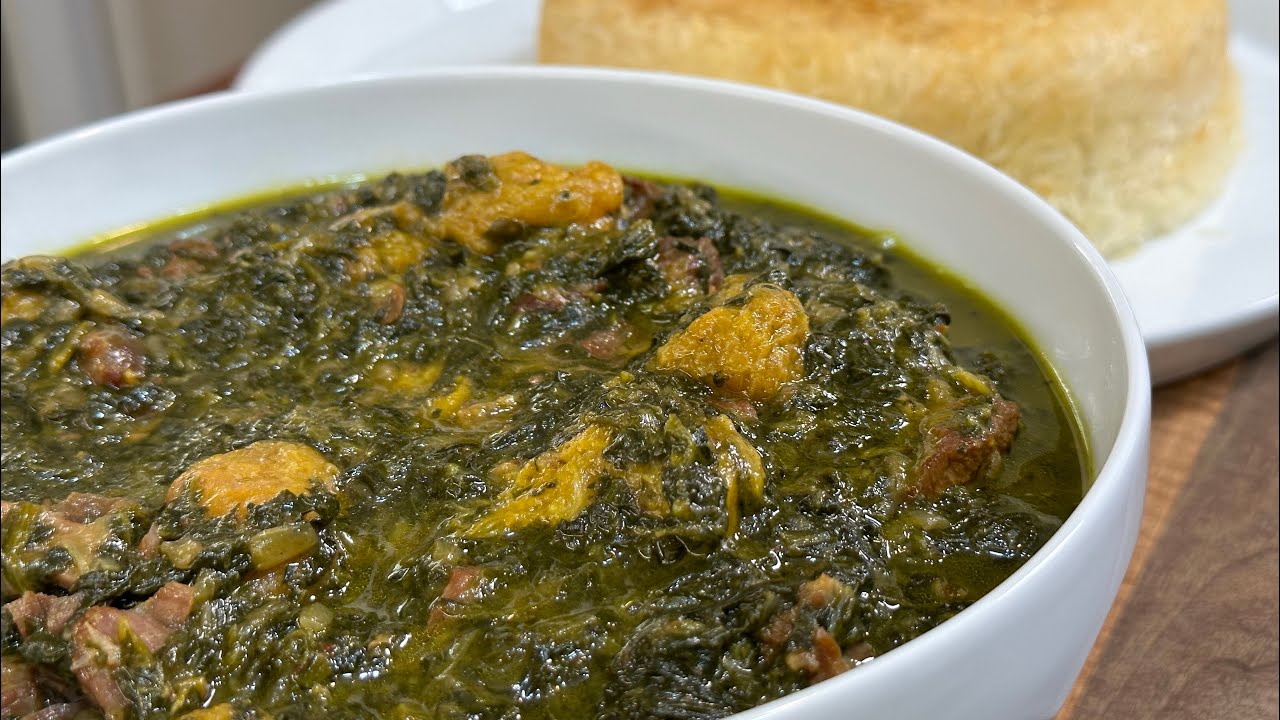 خورشت آلو اسفناج با کته ایرانی