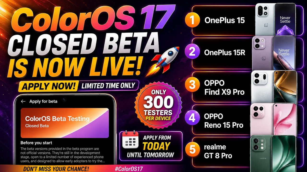 Finally Oppo Rollout ColorOs 17 & Android 17 Close Beta Testing For Oppo Oneplus Release Devices 🔥⚡