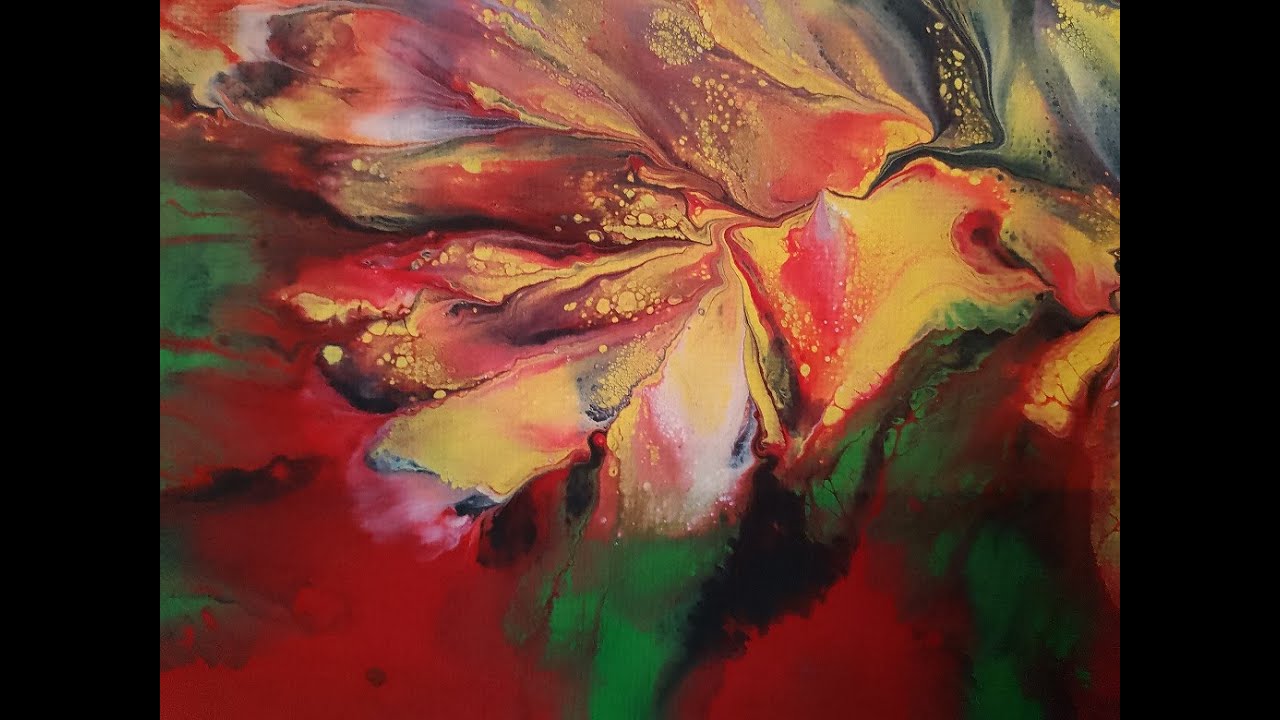 Reverse dip on plastic passion flower. Acrylic pour painting