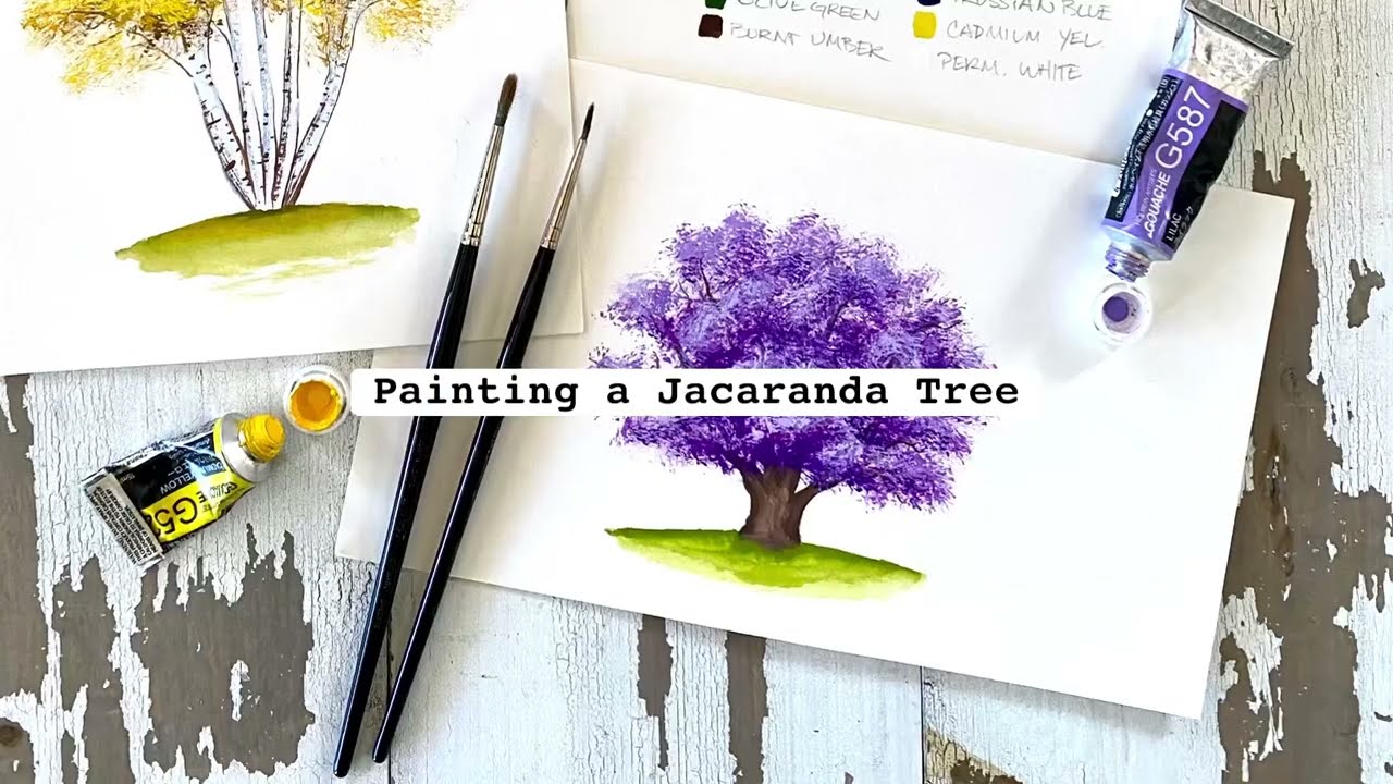 Painting Jacaranda Tree &bull; Gouache &bull; Easy Art Tutorial