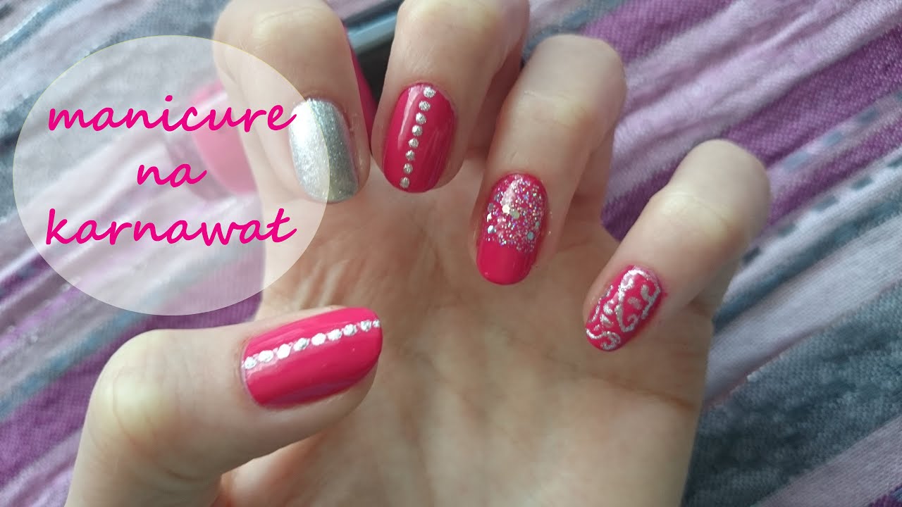 Różowo srebrne paznokcie - Pink and Silver Manicure, Silver Glitter Nail Art