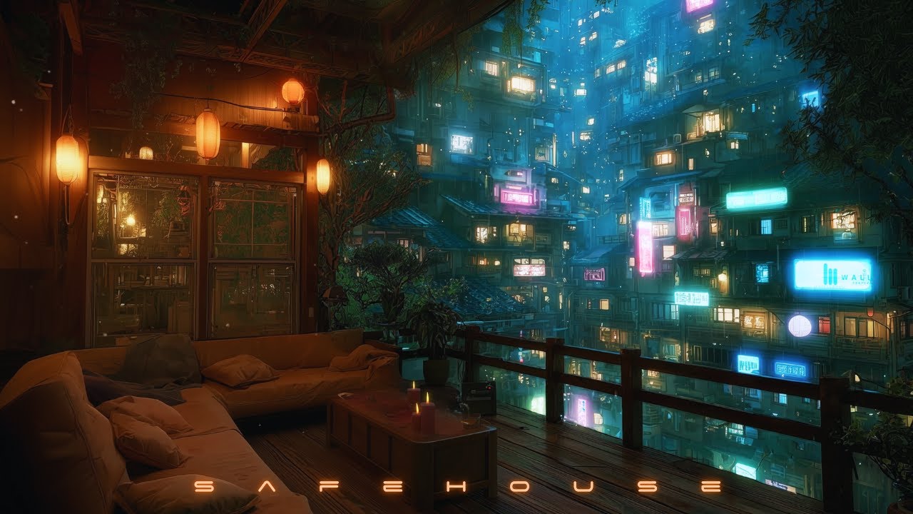 Safehouse: Chill Blade Runner Ambience | Rain on a Cyberpunk Balcony in The City | 8 HOURS (NO ADS)