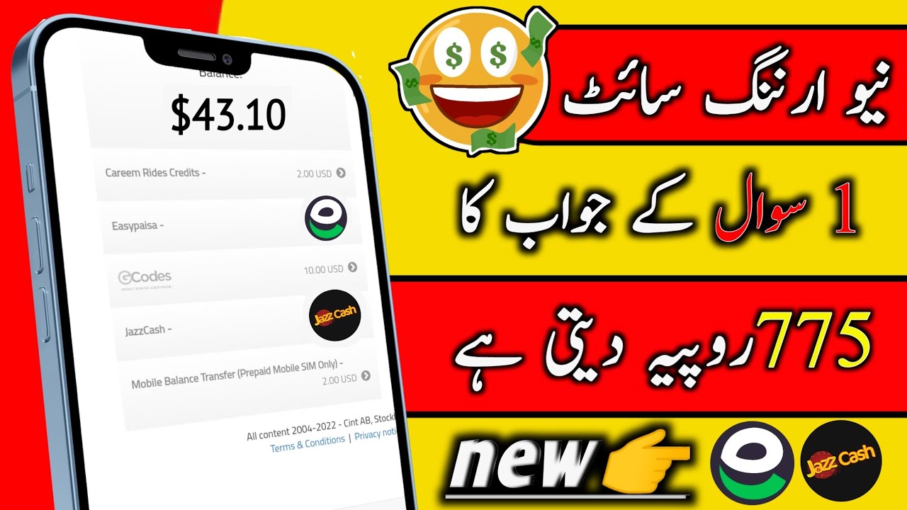 new easypaisa jazzcash Earinng app | answer one question and earn $3.5 | today  earning app |