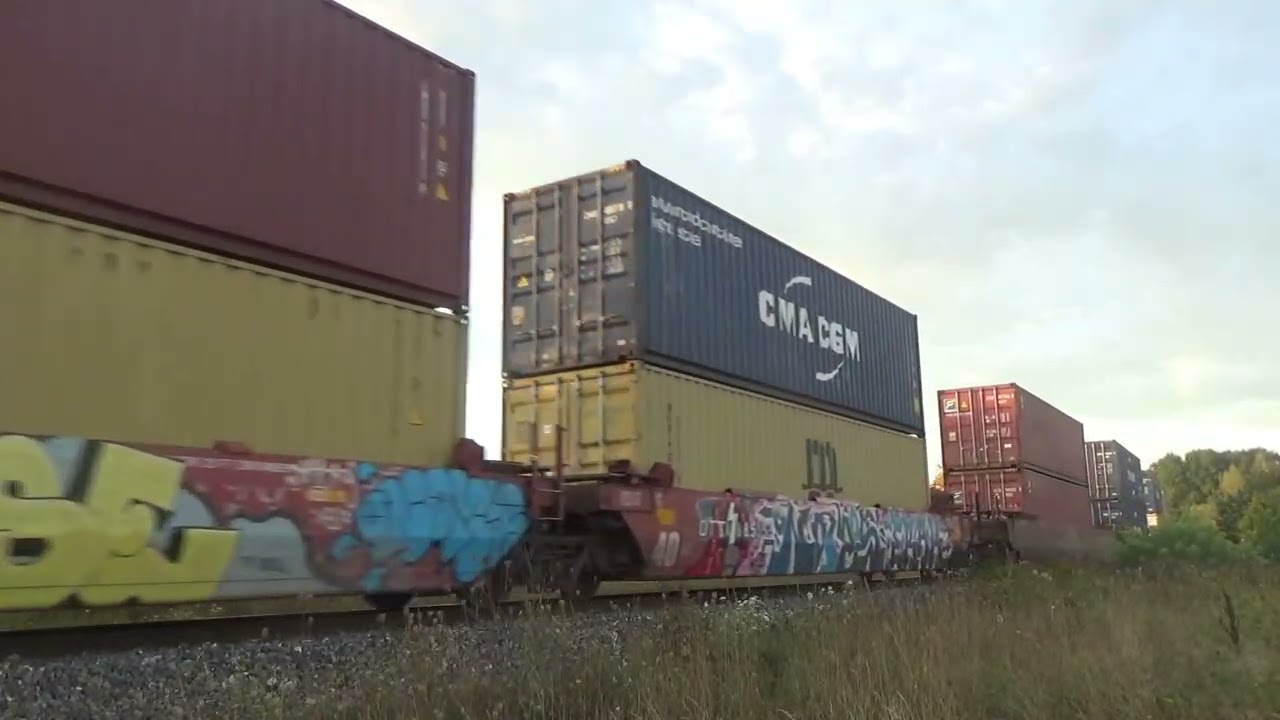 Friendly Horn Action! Big Stack Train CN 120 w/DPU Rolling thru the Humphrey area of Moncton, NB