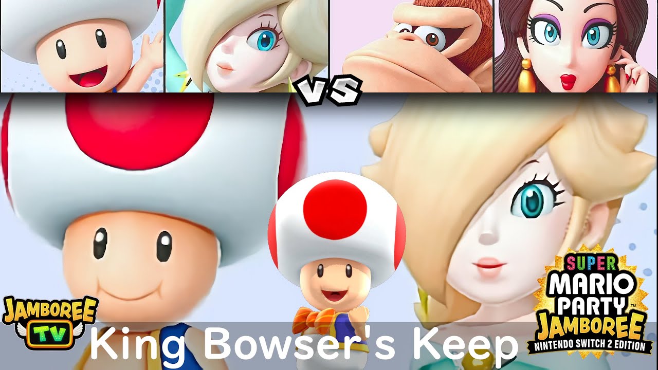 Super Mario Party Jamboree TV Toad and Rosalina vs Donkey Kong and Pauline in King Bowser's Keep