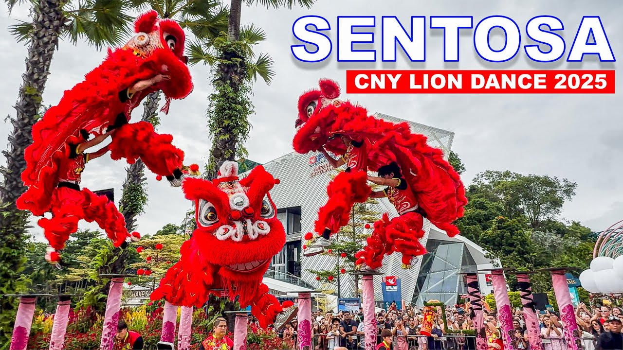 Yiwei High Pole Lion Dance at Sentosa Island Singapore | Singapore Chinese New Year Lion Dance🦁🧧🧨