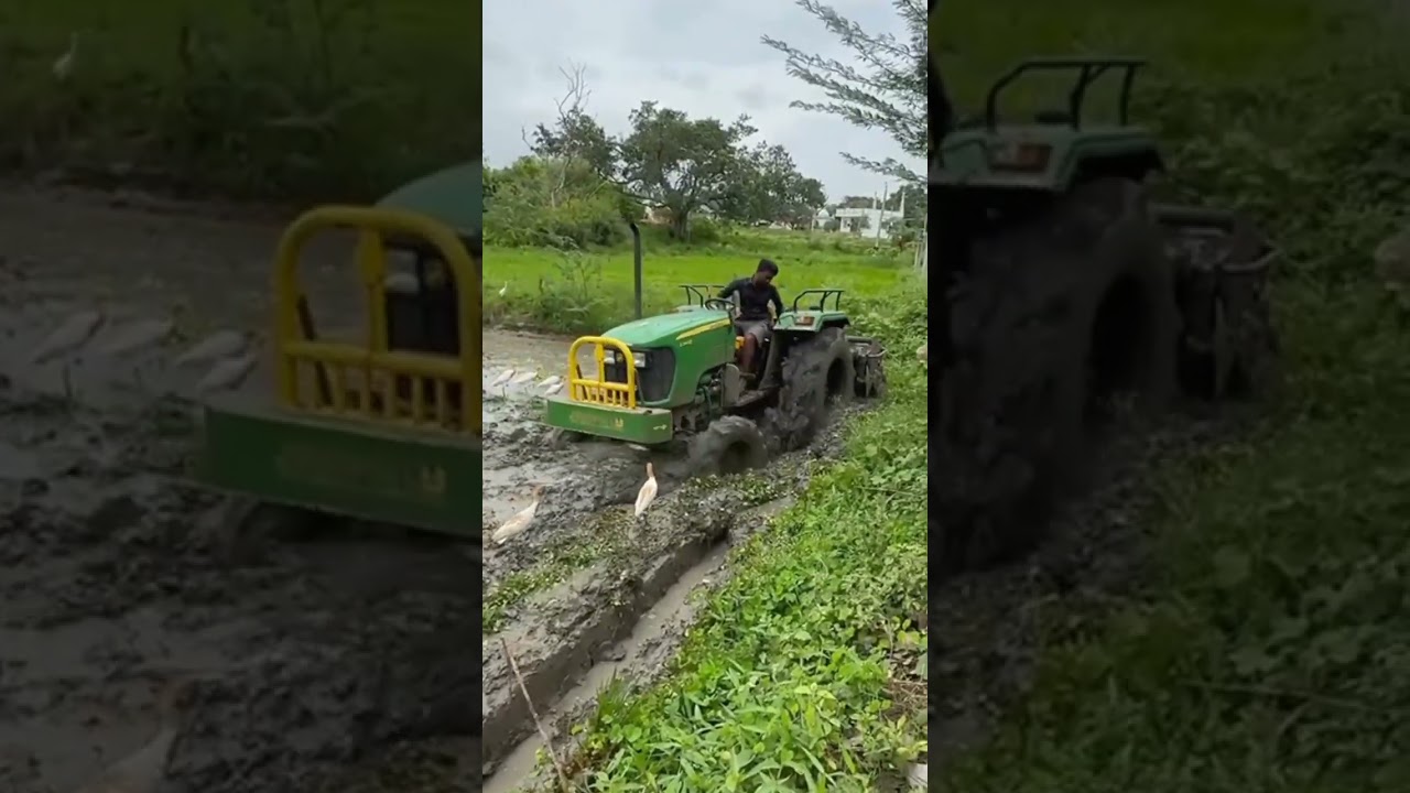 johndere 4wd working on mud. #tractor #stuckinmud #trending