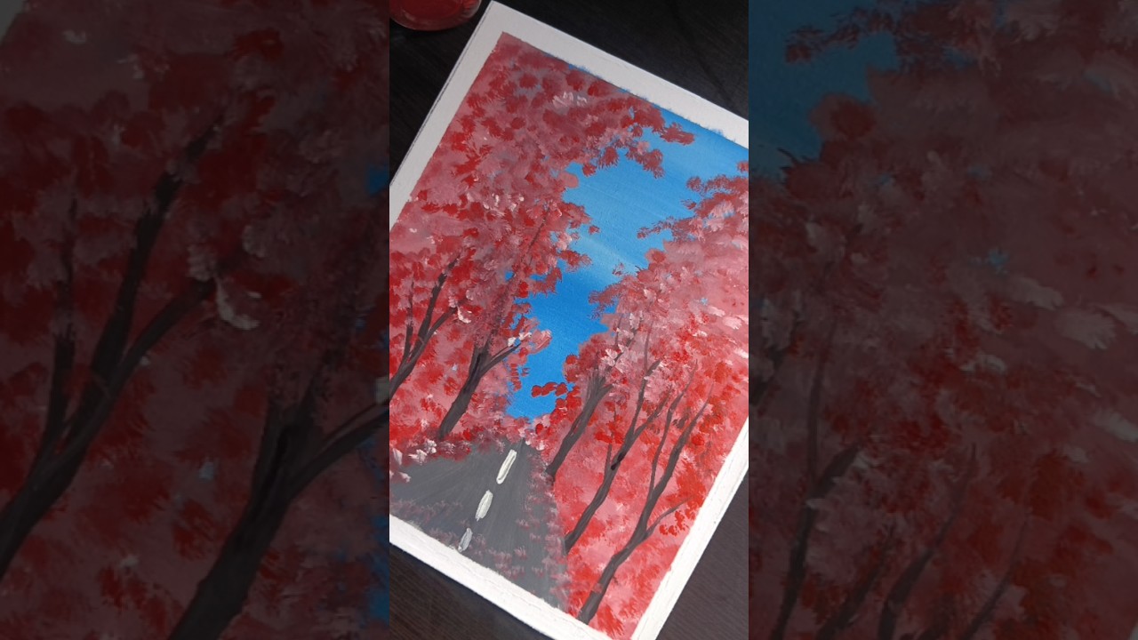beautiful pink  forest  sunset drawing art# painting||