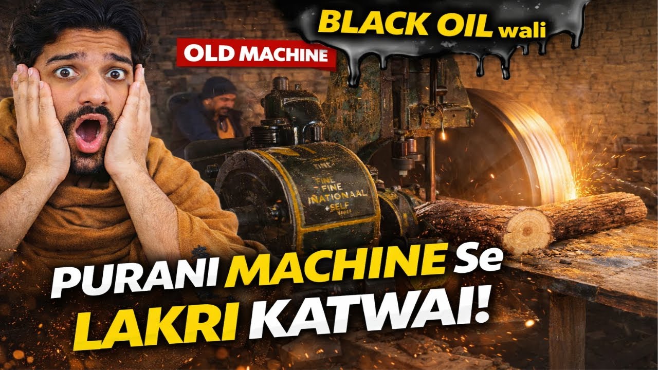 Black oil Se Chalne Wali Lakri Kaatne Wali Machine 😱  Old Trika Dekho