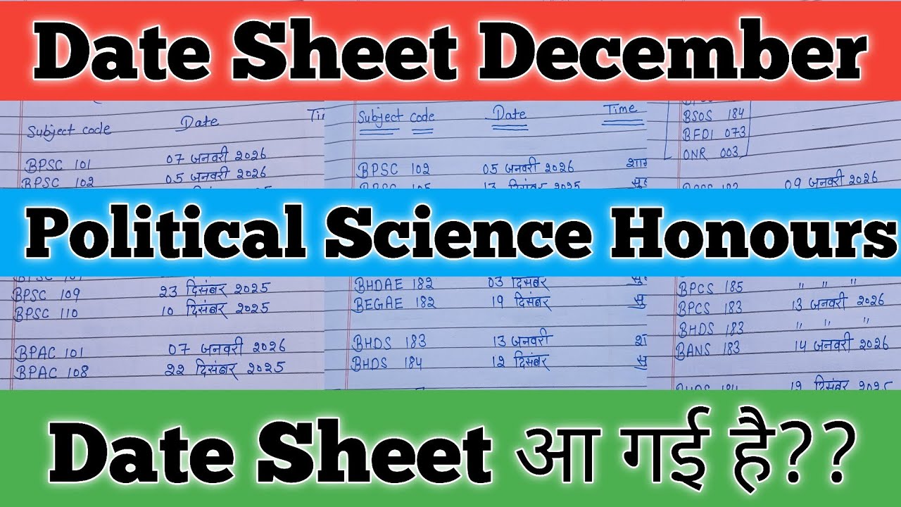 IGNOU BA Political Science Honours Date Sheet December 2025 IGNOU Political science Honours  exam 