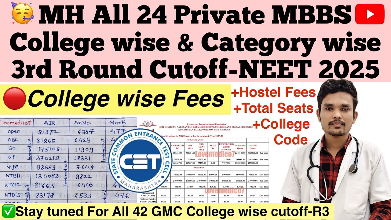 🔴Maharashtra-All 24 Semi MBBS Collegewise Round 3 Cutoff👍#neet #neet2025 #mbbs #cutoff #subscribe