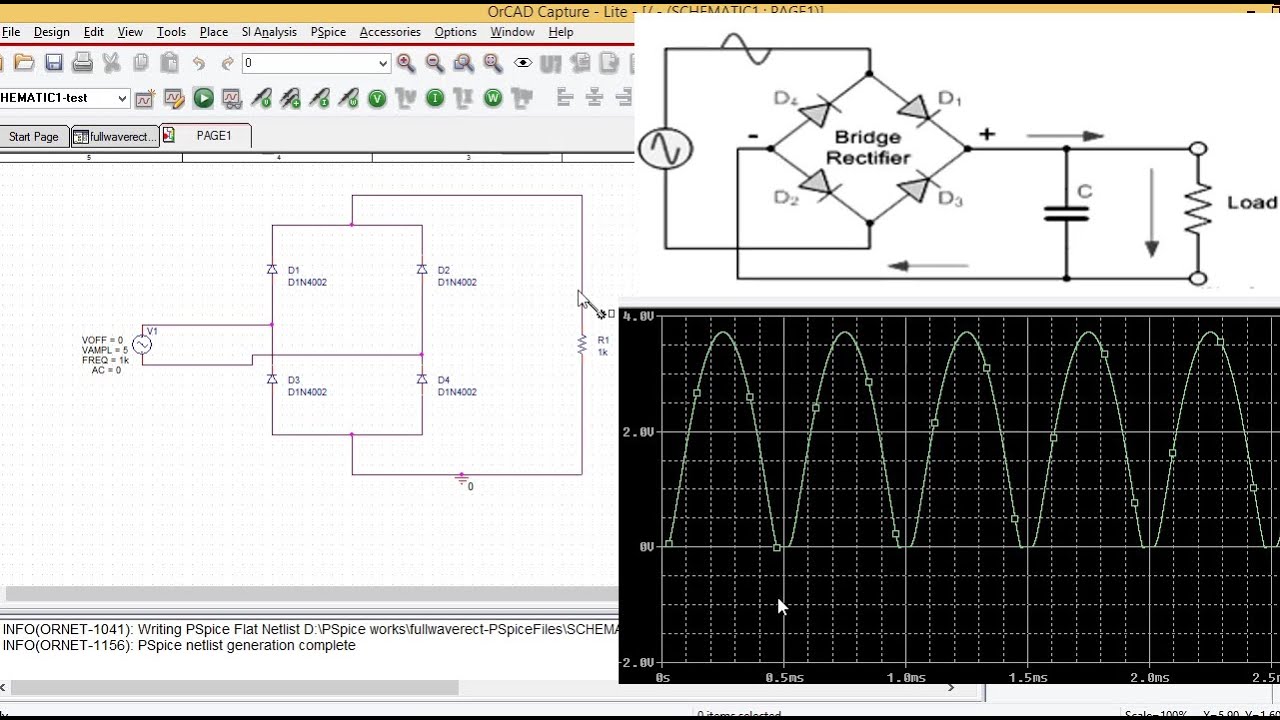 Full Wave Rectifier simulation using PSPICE || Simulate full wave bridge rectifier in PSPICE