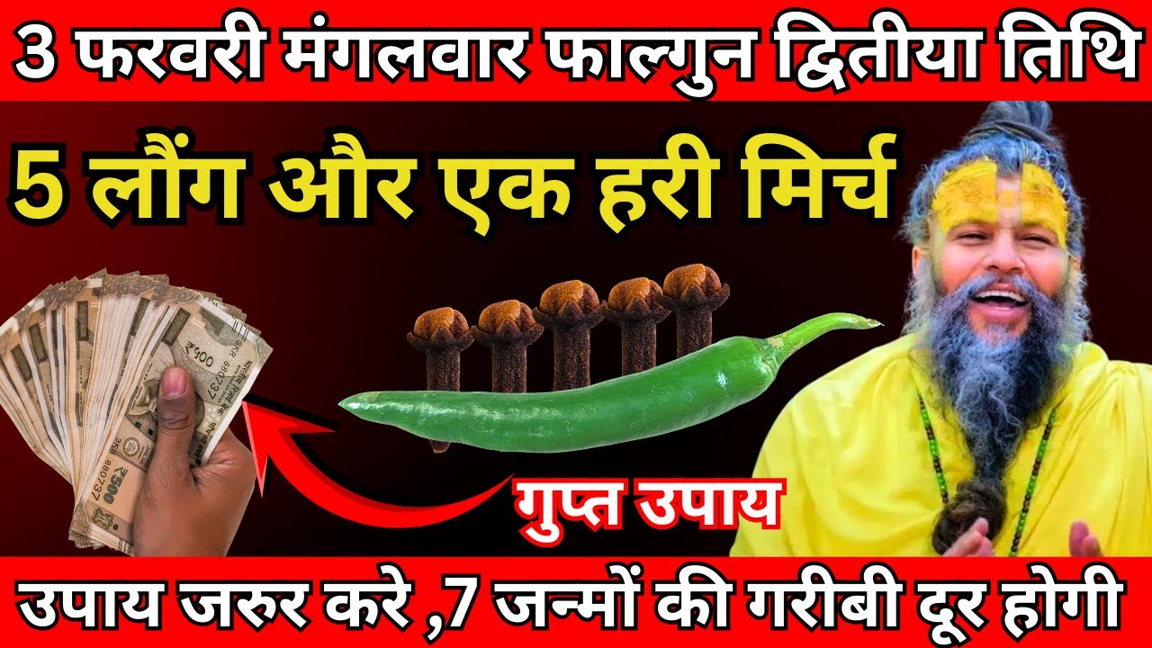 3 फरवरी मंगलवार फाल्गुन द्वितीया तिथि के दिन 5 लौंग और एक हरी मिर्च वाला उपाय जरूर करे| Premanand Ji