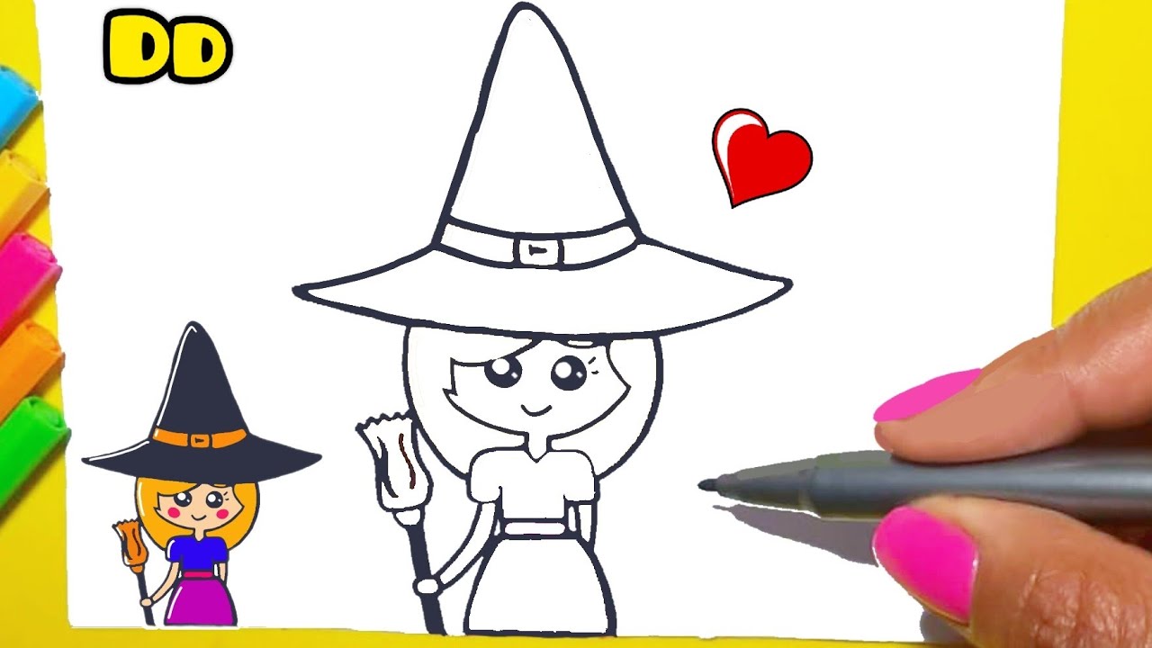 COMO DESENHAR UMA BRUXA FOFA HALLOWEEN KAWAII