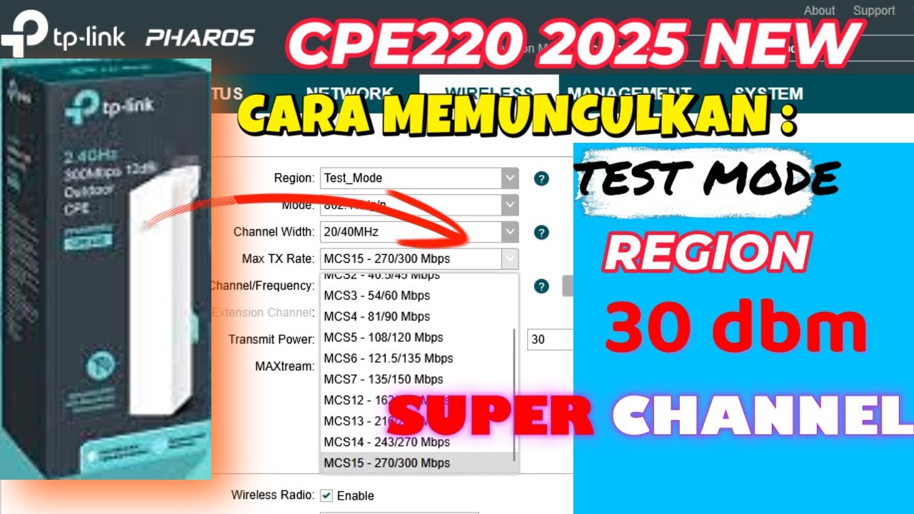 Mengatasi REGION TPLINK CPE220 VERSI BARU TEST MODE TIDAK MUNCUL, trik cpe220 UPTO 30dbm Tx power