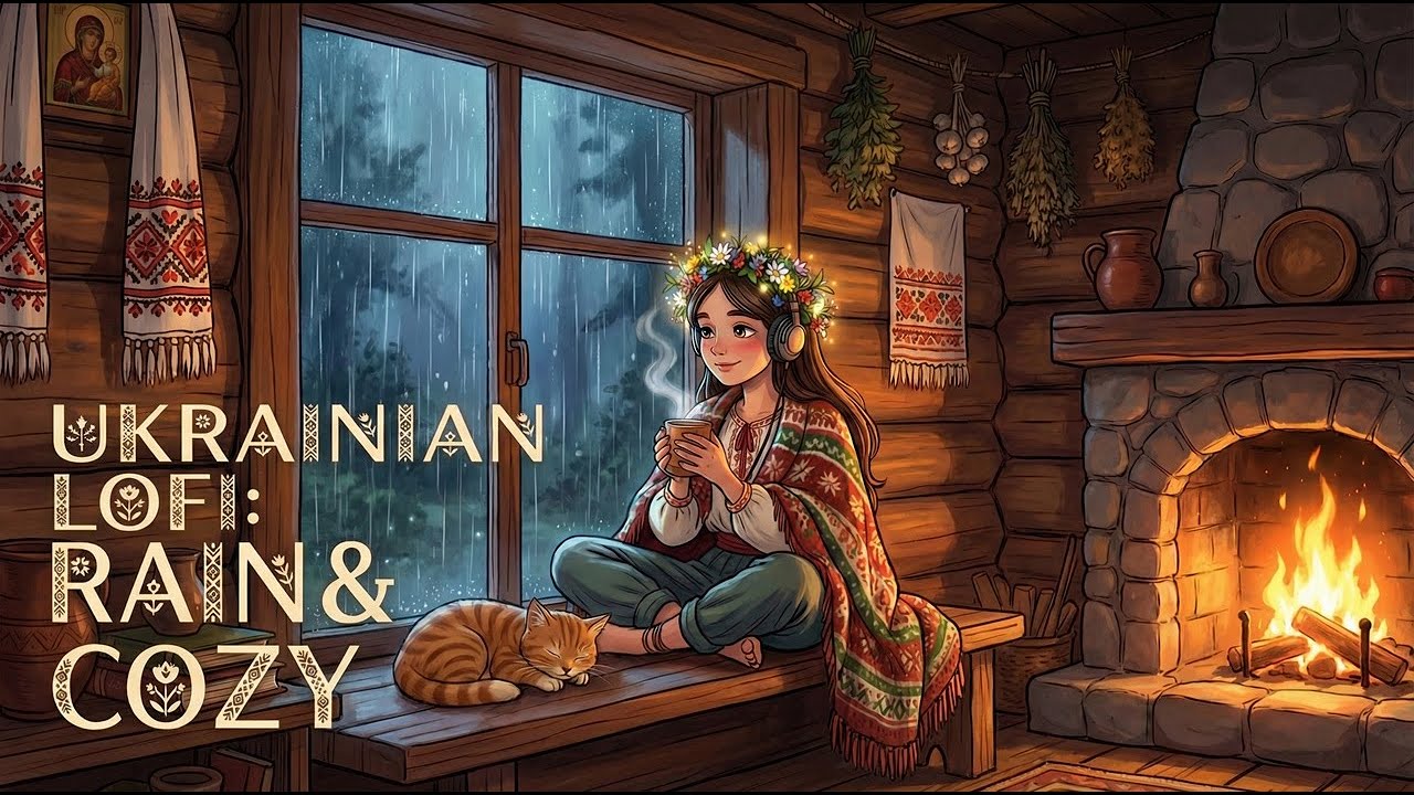 Rainy Night in Ukraine 🇺🇦 Relaxing LoFi & Fireplace | Український Лоу-Фай: Дощ у затишній хаті
