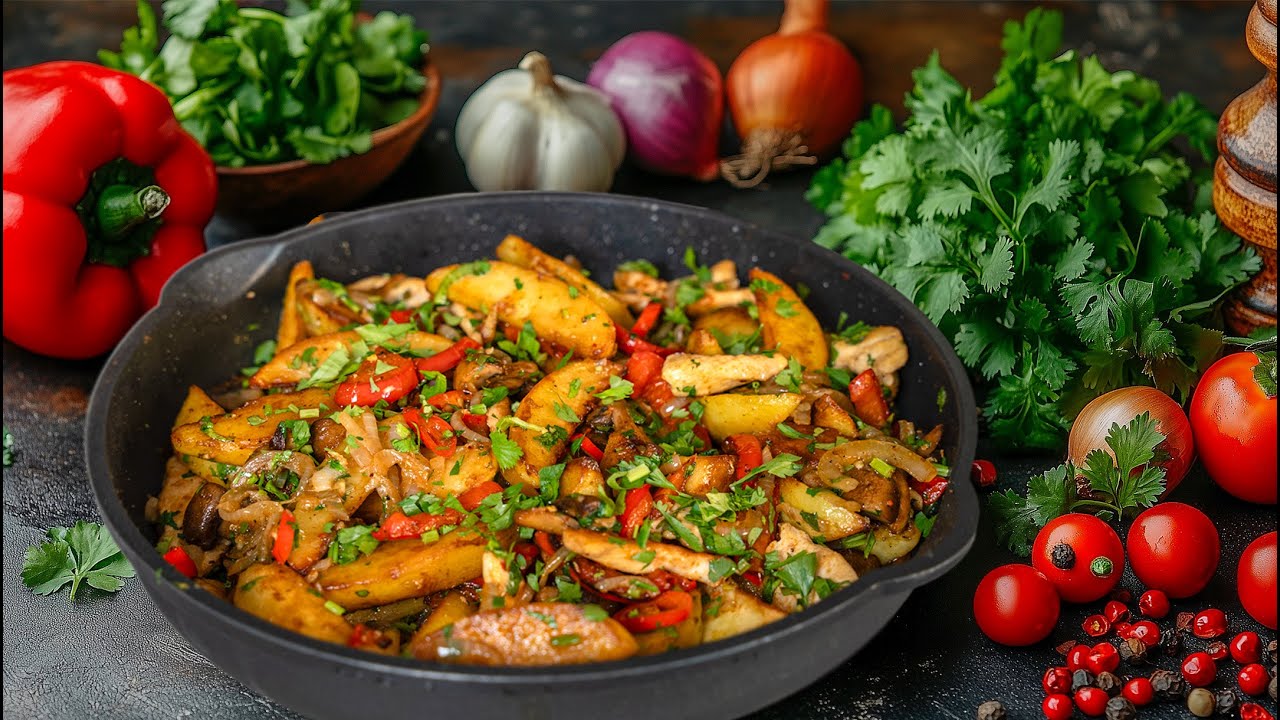 Картошка с мясом и грибами по-грузински. Оджахури с мясом