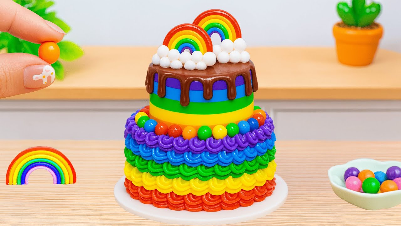 Mini Rainbow Cake Recipe With Chocolate🌈 Cute 2 Tier Rainbow Party Cake🌈HT Mini Cakes