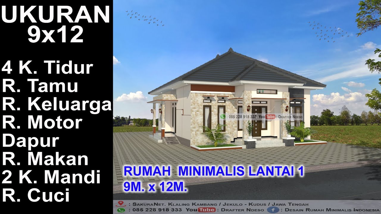 Modern House 9 x 12  4 K. Tidur. Desain Rumah Minimalis Lantai 1