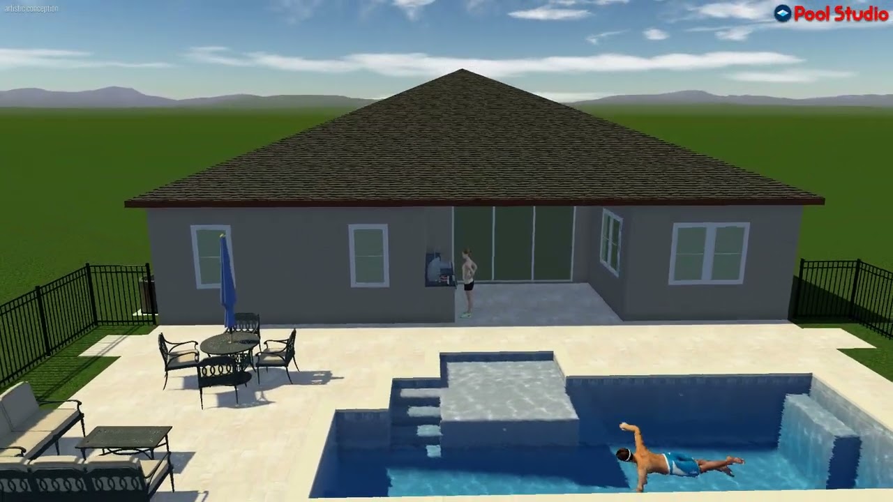 Geometric Pool With Sun Shelf, Swim Lane