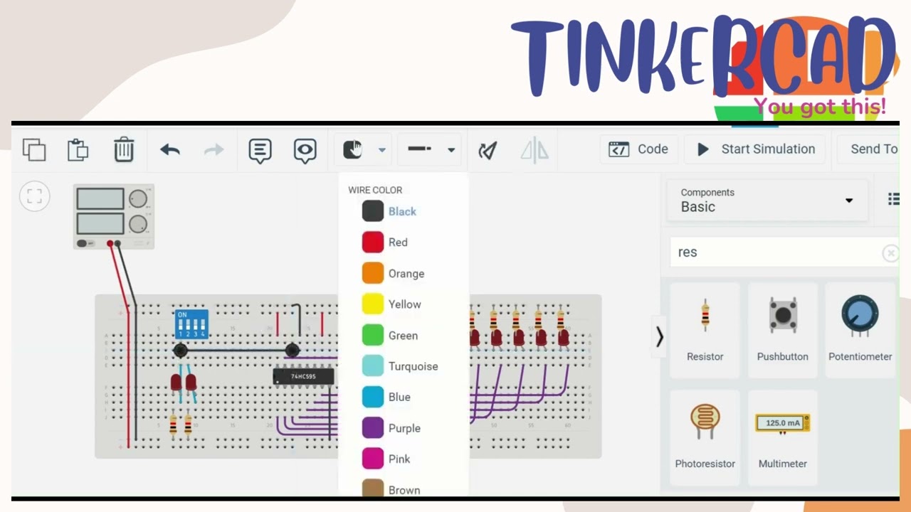 74595 SIPO Shift Register Using TinkerCad